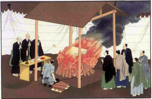 Кремация в Японии. by J. M. W. Silver. London, 1867