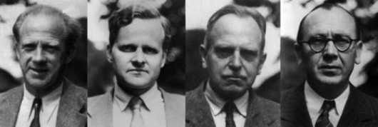 Farm Hall mugshots: Werner Heisenberg, Carl Friederich von Weiszäcker, Otto Hahn and Kurt Diebner.