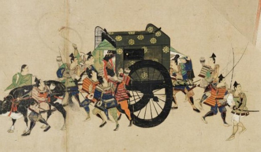 Самураи Минамото-но Ёритомо похищают императора Го-Сиракава во время смуты годов Хэйдзи (1160 г.)