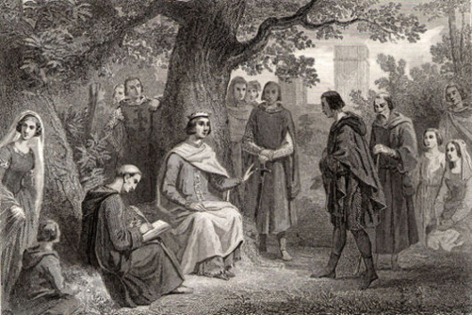 Louis IX rendant la justice sous son chêne, à Vincennes. Gravure du XIXe siècle